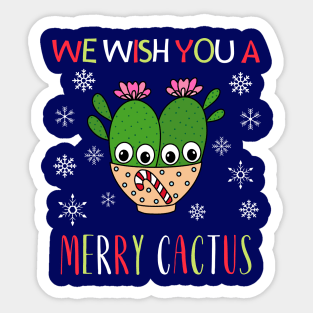 We Wish You A Merry Cactus - Cacti Couple In Christmas Candy Cane Bowl Sticker